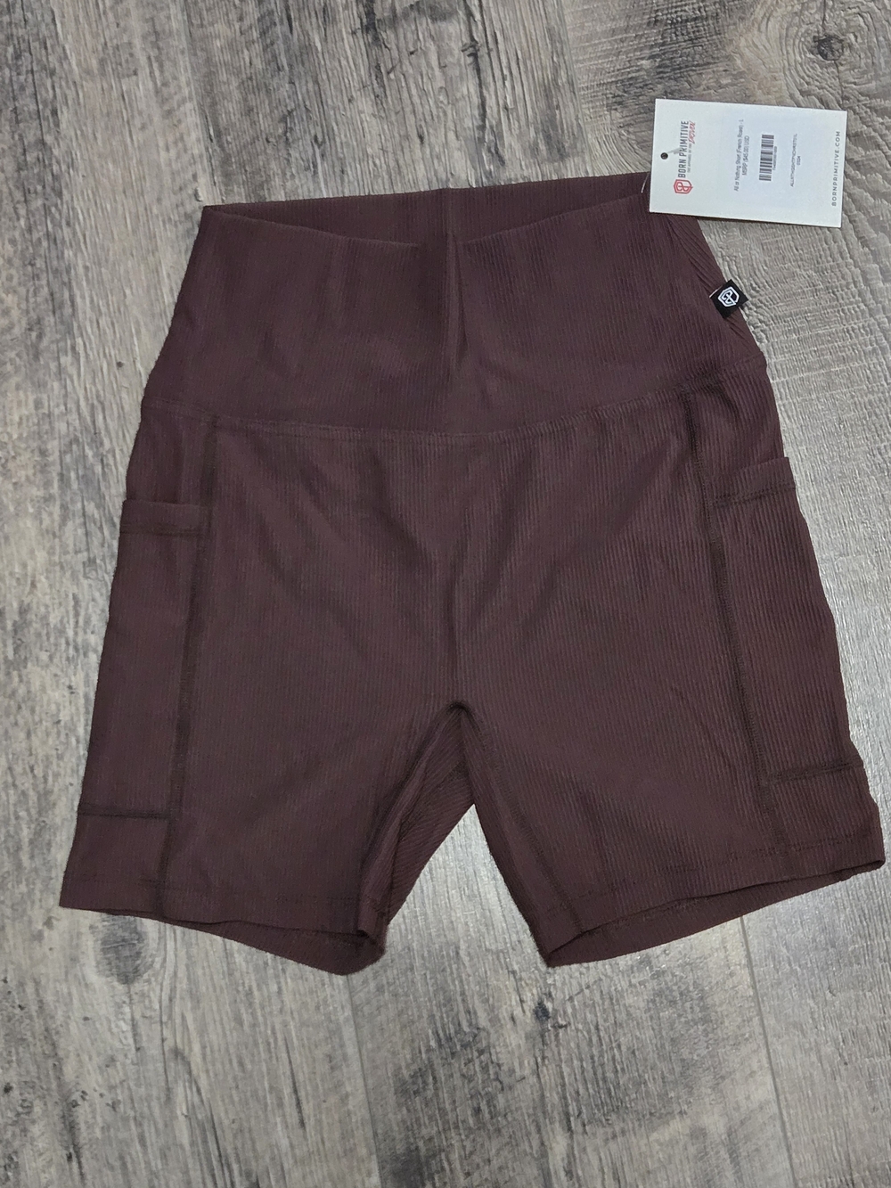 Born Primitive Ribbed High-Waist Bike Shorts - French Roast